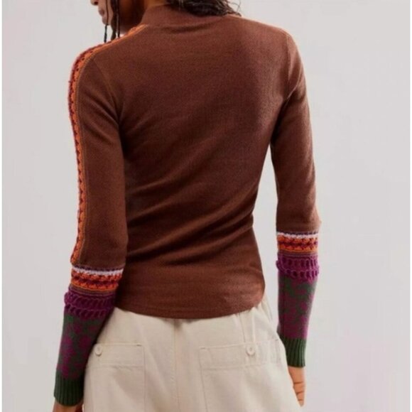 Free People Switch It Up Crochet Cuff Thermal Long Sleeve Knit Top NWOT Xsmall - Picture 2 of 5